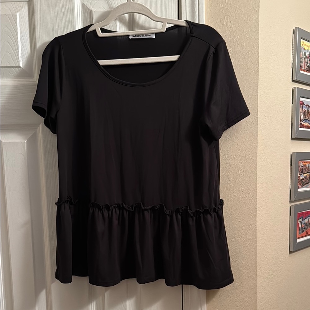 Like New, Doublju Black Peplum Short Sleeved Top - Size Medium